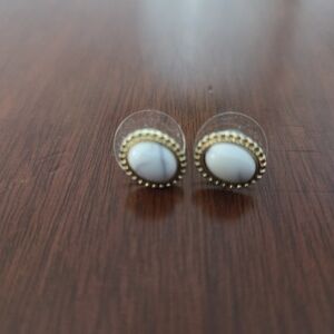 Gold and White Stud Earrings